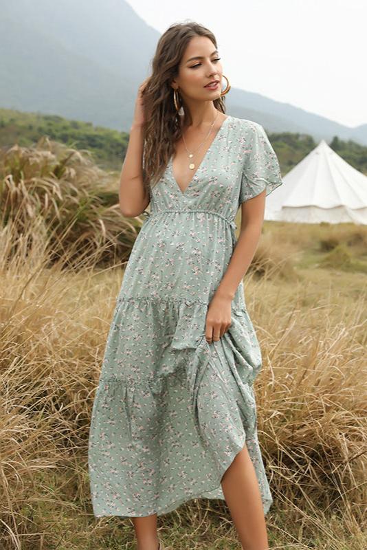 MIRA - Ruffled Floral Bohemian Dress