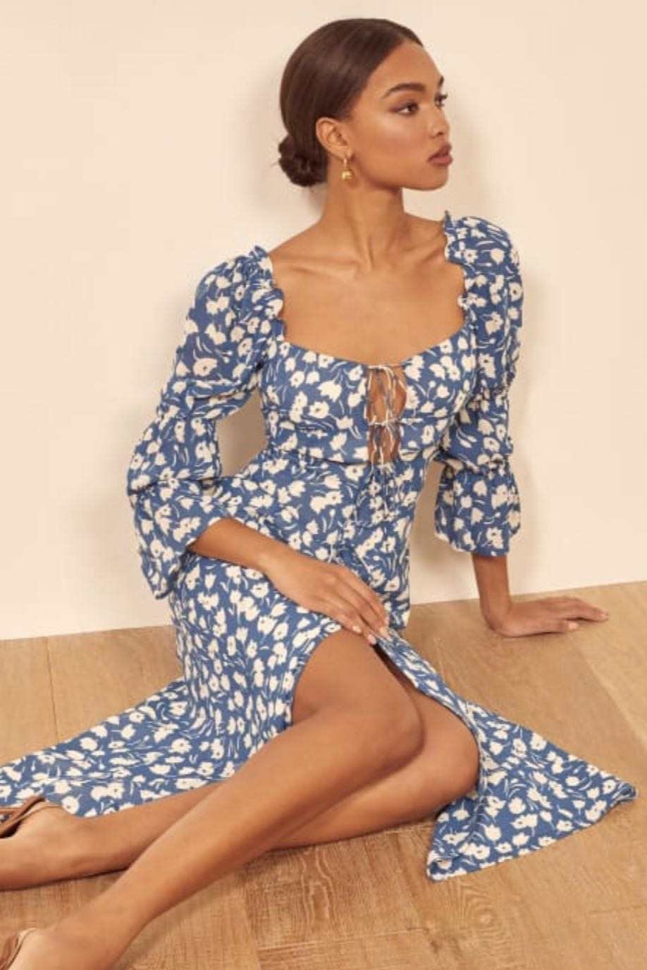 LUCILLE - Retro Floral Split Dress