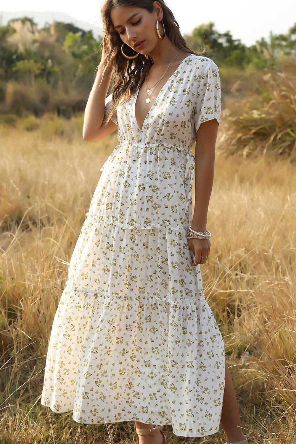 MIRA - Ruffled Floral Bohemian Dress