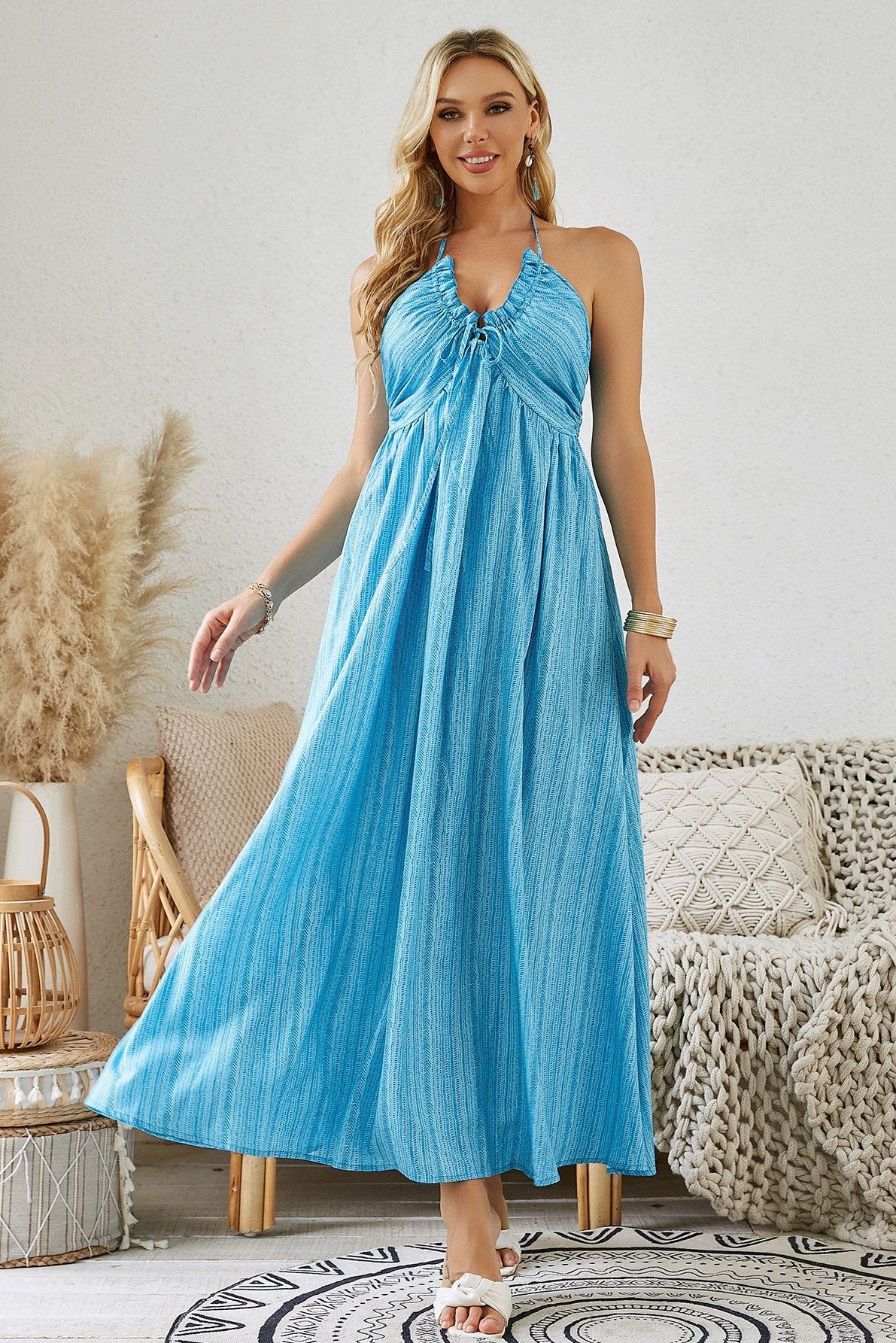 TESSA - Halter Beach Dress - Sea Blue