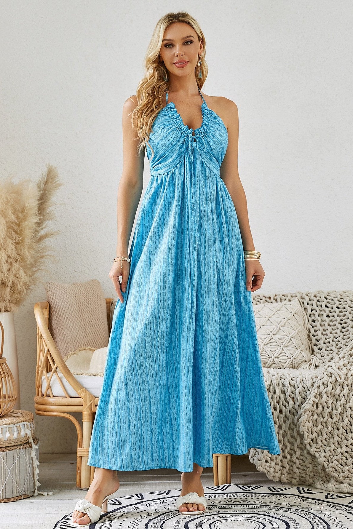TESSA - Halter Beach Dress - Sea Blue