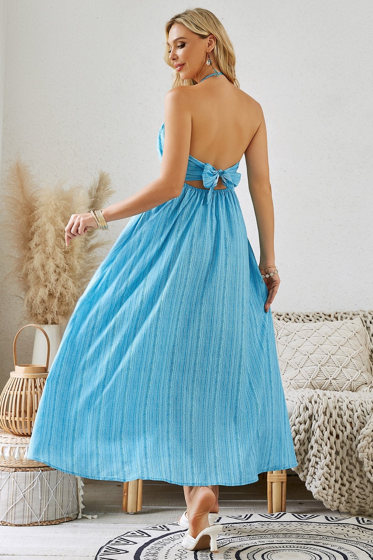 TESSA - Halter Beach Dress - Sea Blue
