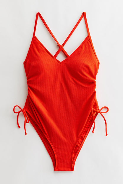 ELODIE - Ruched Side Multiway Swimsuit - Red